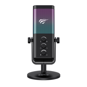 Microphone gamer Havit GK65 RGB noir USB-C avec éclairage LED pour streaming