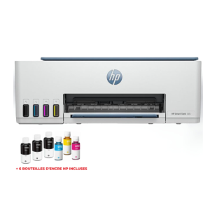 Imprimante HP Smart Tank 585 couleur 3 en 1 WiFi blanche et bleue avec bouteilles d’encre