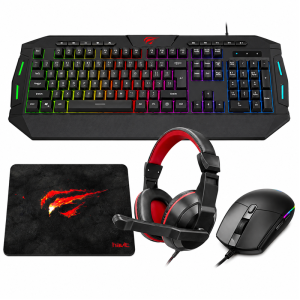 Pack gaming Havit KB501CM avec clavier RGB souris casque et tapis de souris